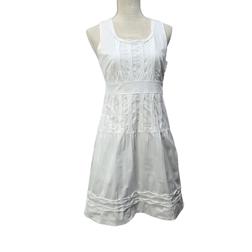 Frances Valentine Dress Size 4 White Pintuck Pleated Fit Flare Cotton #1059 - Picture 3 of 9